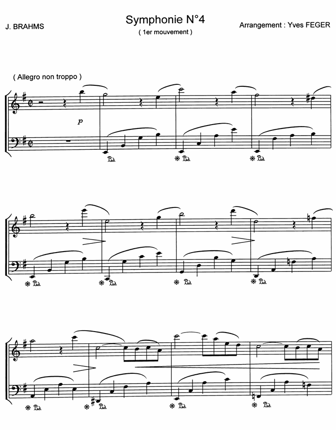 Brahms symphony for easy piano